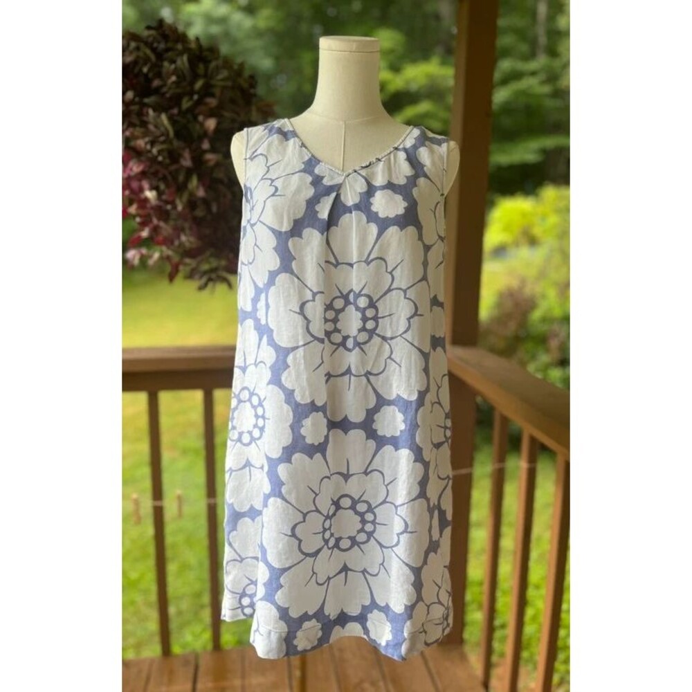 Boden 100% Linen Floral Shift Dress Women’s US 8R Purple White Sleeveless